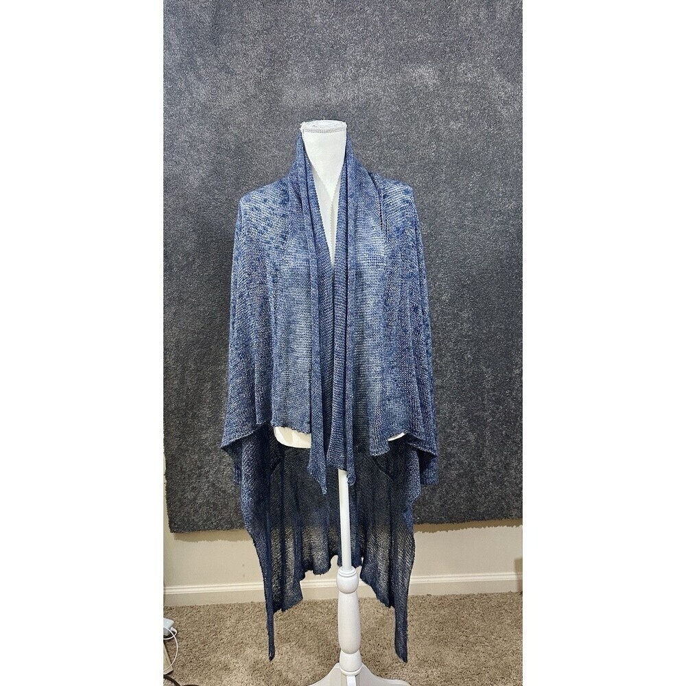Lafayette 148 New York Cardigan Sweater Blue Medium Linen Lagenlook Boho Chic